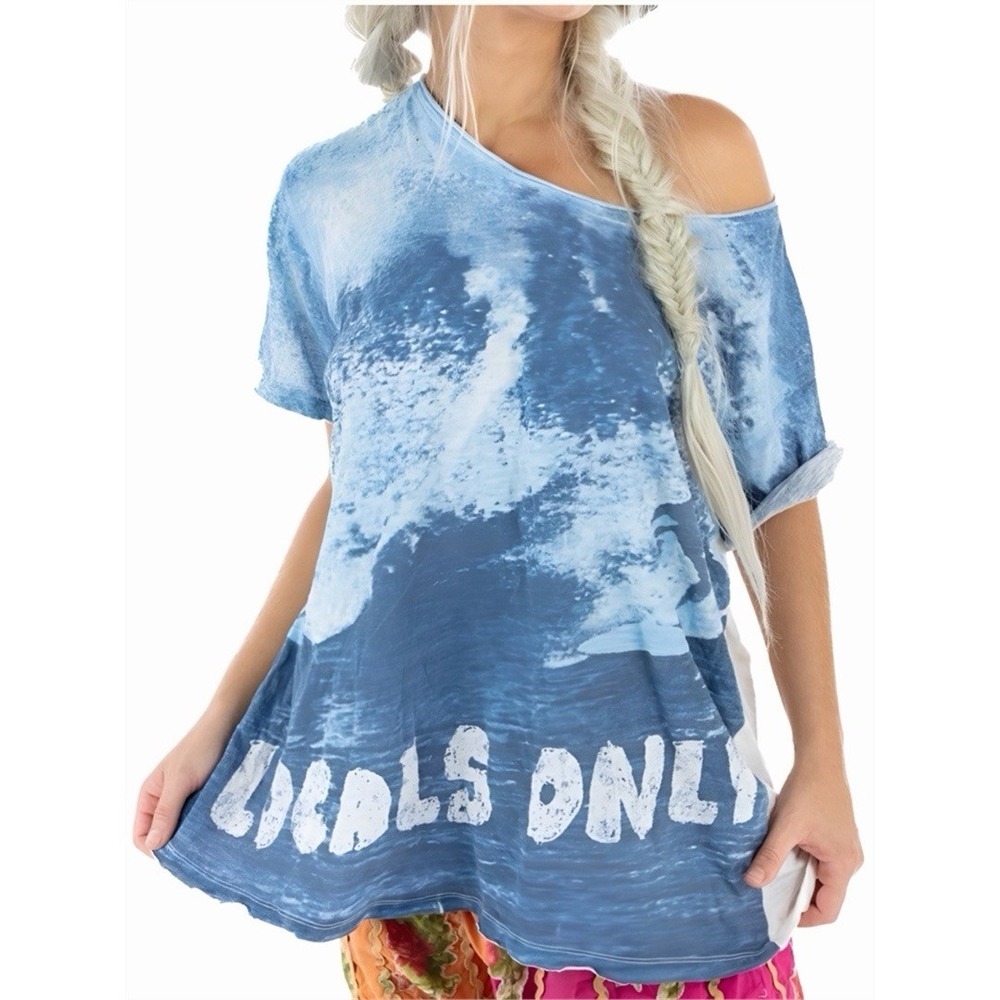 NWT Magnolia Pearl Ocean Blue Locals Only Tee Shirt One Size OSFM Surging Beach